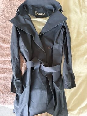 Herno Navy Thin Trench Coat with Belt